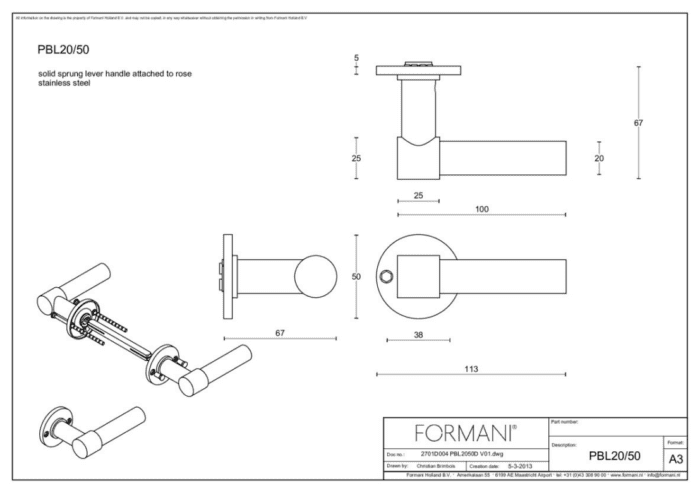 Formani | Deurkruk | Piet Boon | PBL20/50 | PVD licht brons