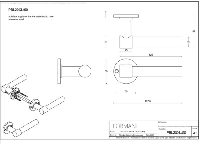 Formani | Deurkruk | Piet Boon | PBL20XL/50 | mat roestvast staal