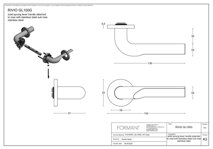 Formani | Deurkruk | Gensler | GL100-G | PVD mat goud