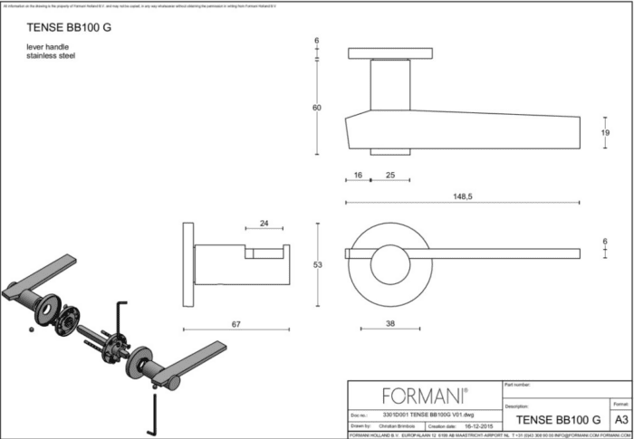 Formani | Deurkruk | Bertram Beerbaum | BB100-G | mat roestvast staal