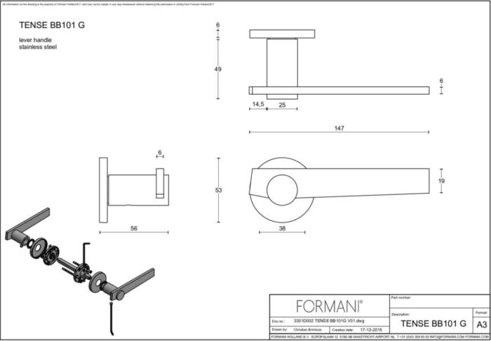 Formani | Deurkruk | Bertram Beerbaum | BB101-G | mat roestvast staal