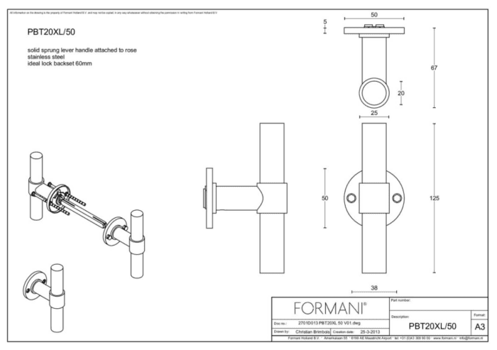 Formani | Deurkruk | Piet Boon | PBT20XL/50 | mat roestvast staal