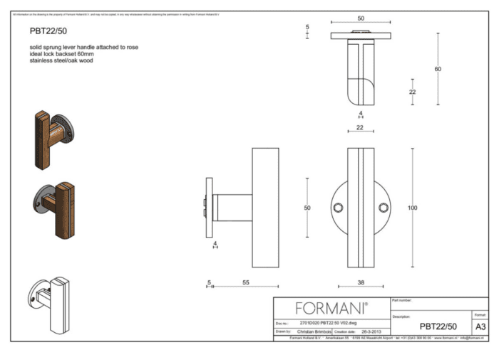 Formani | Deurkruk | Piet Boon | PBT22/50 | mat roestvast staal/ eikenhout