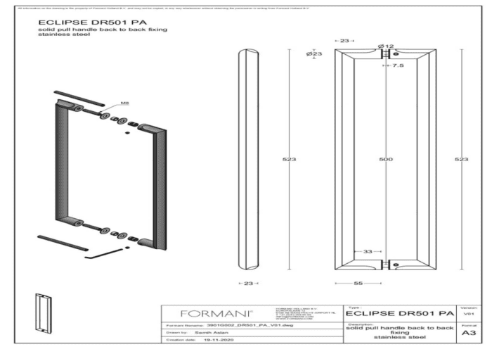 Formani | DR501 PA | Set grepen | mat roestvast staal
