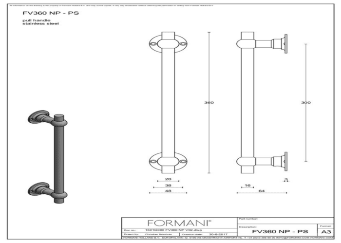 Formani | FV360 NP/PS | Deurgreep | mat roestvast staal