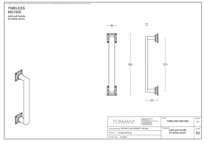 Formani | MG1929GRV | Deurgreep | messing ongelakt