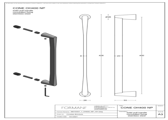 Formani | OH400NP | Deurgreep | mat roestvast staal