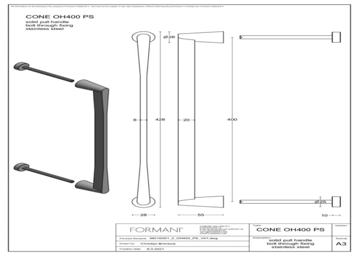 Formani | OH400PS | Deurgreep | mat roestvast staal
