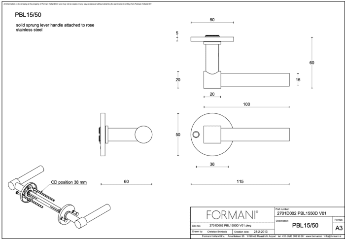 lijntekening Formani | Deurkruk | Piet Boon | PBL15/50 | mat roestvast staal