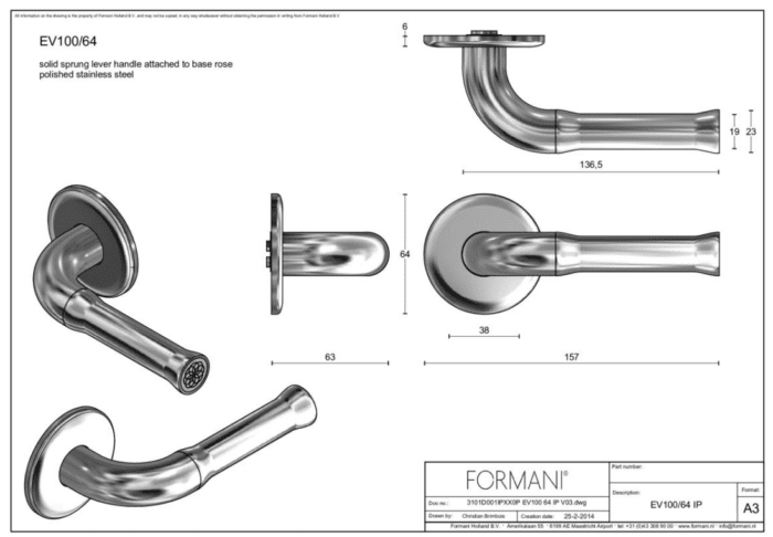 Formani | Deurkruk | Edward van Vliet | EV100ZL/64 | gepolijst roestvast staal