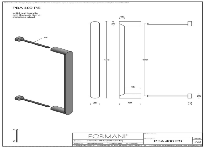 Formani | PBA400 PS | Deurgreep | mat roestvast staal