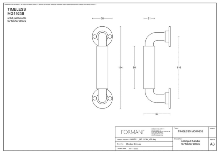 Formani | MG1923B | Deurgreep | messing ongelakt