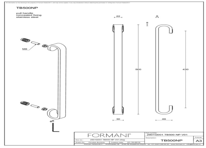 Formani | TB500NP | Deurgreep | mat roestvast staal