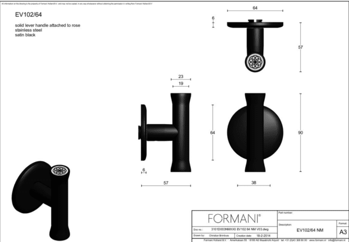 Formani | Deurkruk | Edward van Vliet | EV102ZL/64 | mat zwart