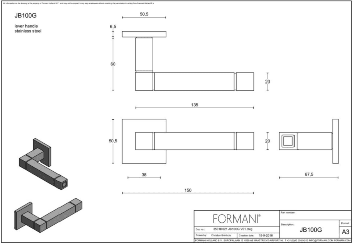 Formani | Deurkruk | Jan des Bouvrie | JB100-G | mat roestvast staal