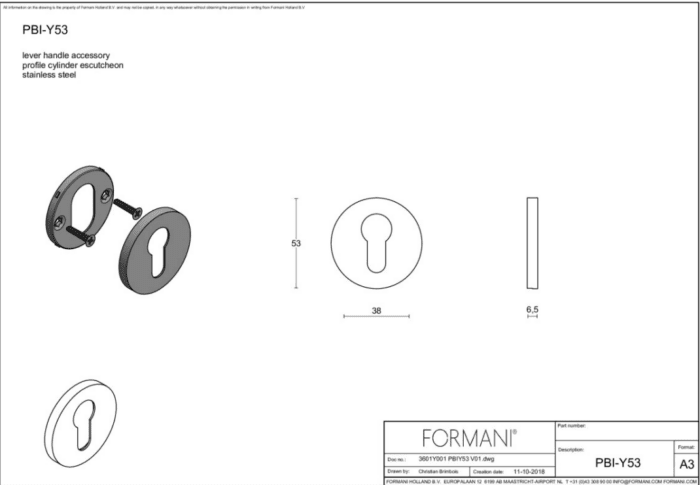 Formani | Rosette de cylindre PBIY53 | Round | PVD Mat noir