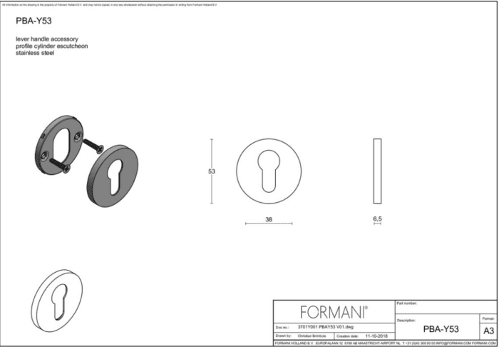 Formani | Cilinderrozet | PBAY53 | Rond | Mat roestvast staal