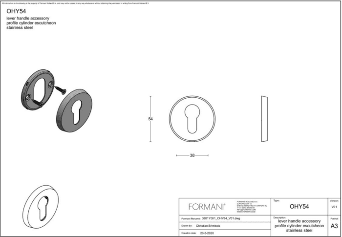 Formani | Rosette de cylindre ohy54 | Round | PVD Mat noir