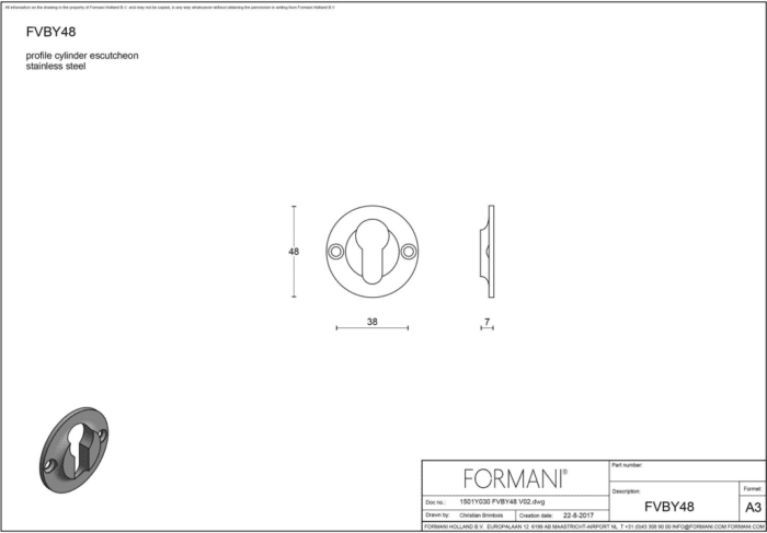 Formani | Cilinderrozet | FVBY48 | Rond | Gepolijst roestvast staal
